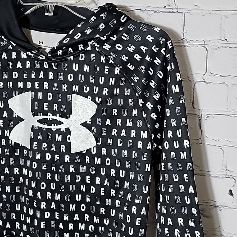Under Armour girls hoodie metallic logo sz large black and white sweatshirt K31 - Picture 3 of 6